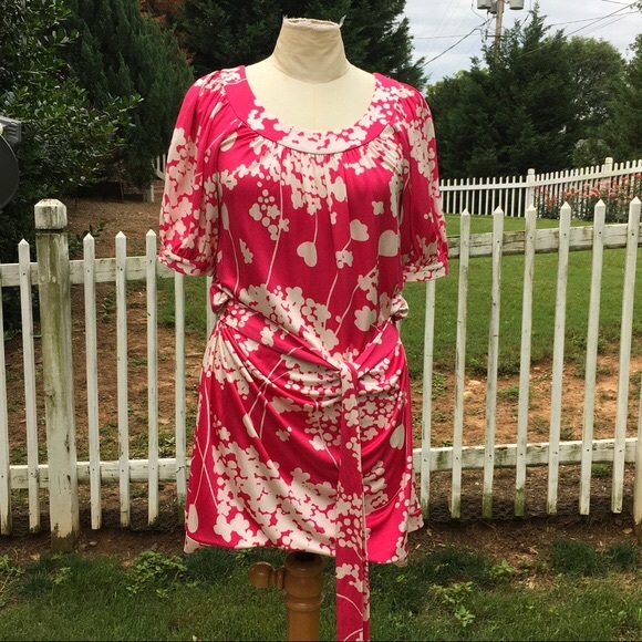 tibi Pink & White Print Tie Waist Mini Dress - Picture 6 of 6